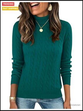 Womens Turtleneck Sweater Cable Knit Long Sleeve Slim Fit Pullover